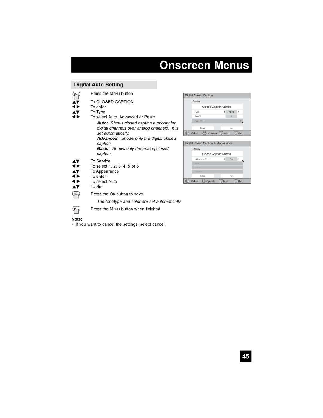 JVC HD-52FA97 manual Digital Auto Setting, If you want to cancel the settings, select cancel 