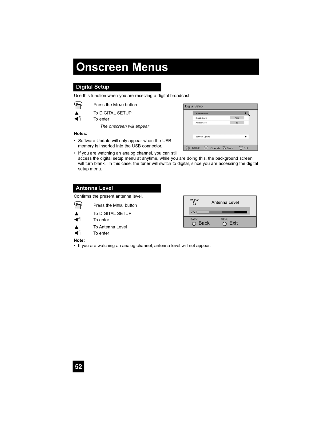 JVC HD-52FA97 manual Digital Setup, Antenna Level 