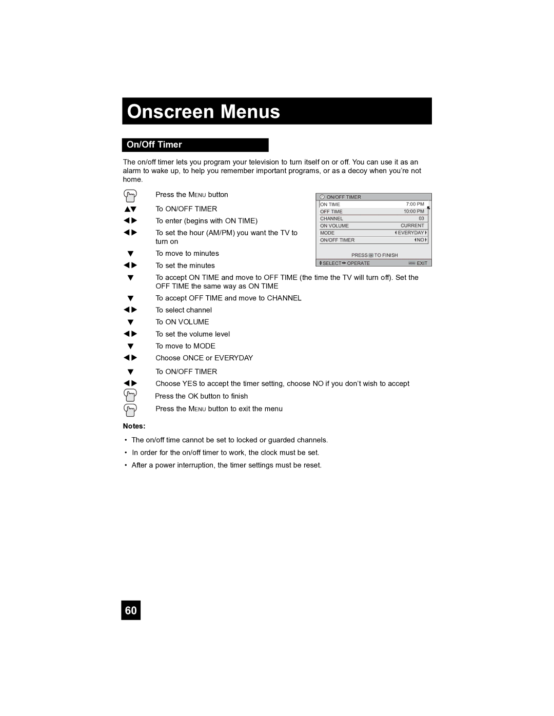 JVC HD-52FA97 manual On/Off Timer 