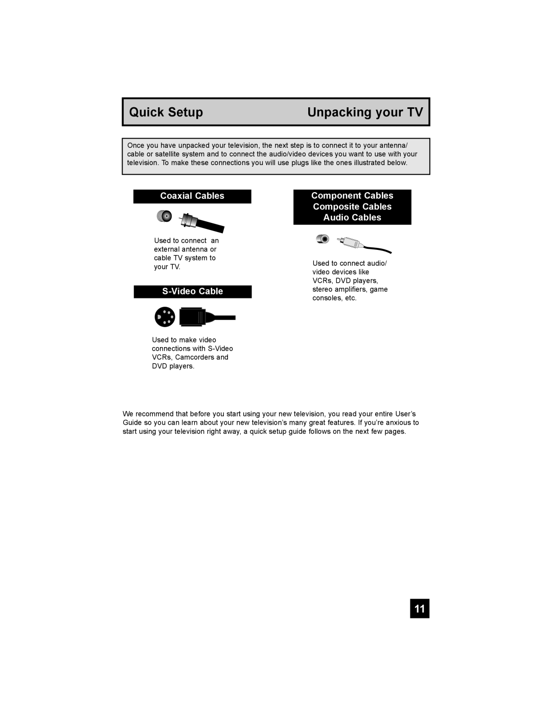 JVC HD-52G456 manual Coaxial Cables, Video Cable, Component Cables Composite Cables Audio Cables 