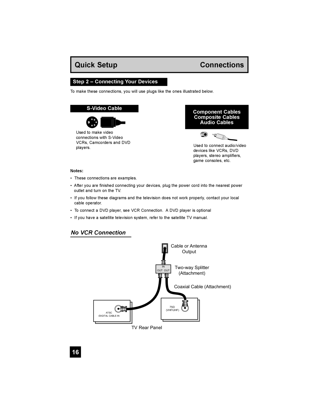 JVC HD-52G456 manual Connecting Your Devices, Video Cable Component Cables Composite Cables Audio Cables 