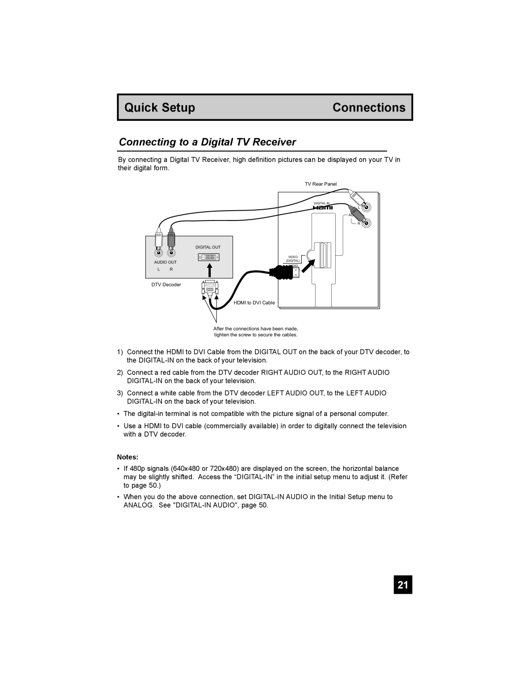 JVC HD-52G456 manual Connecting to a Digital TV Receiver 