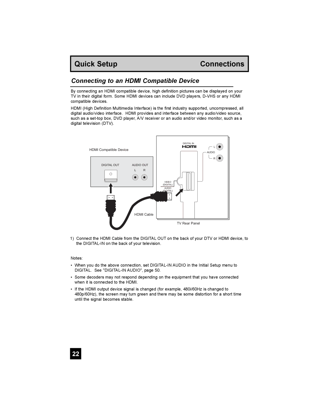 JVC HD-52G456 manual Connecting to an Hdmi Compatible Device 