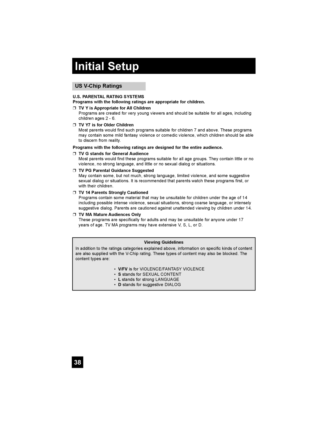 JVC HD-52G456 manual US V-Chip Ratings 