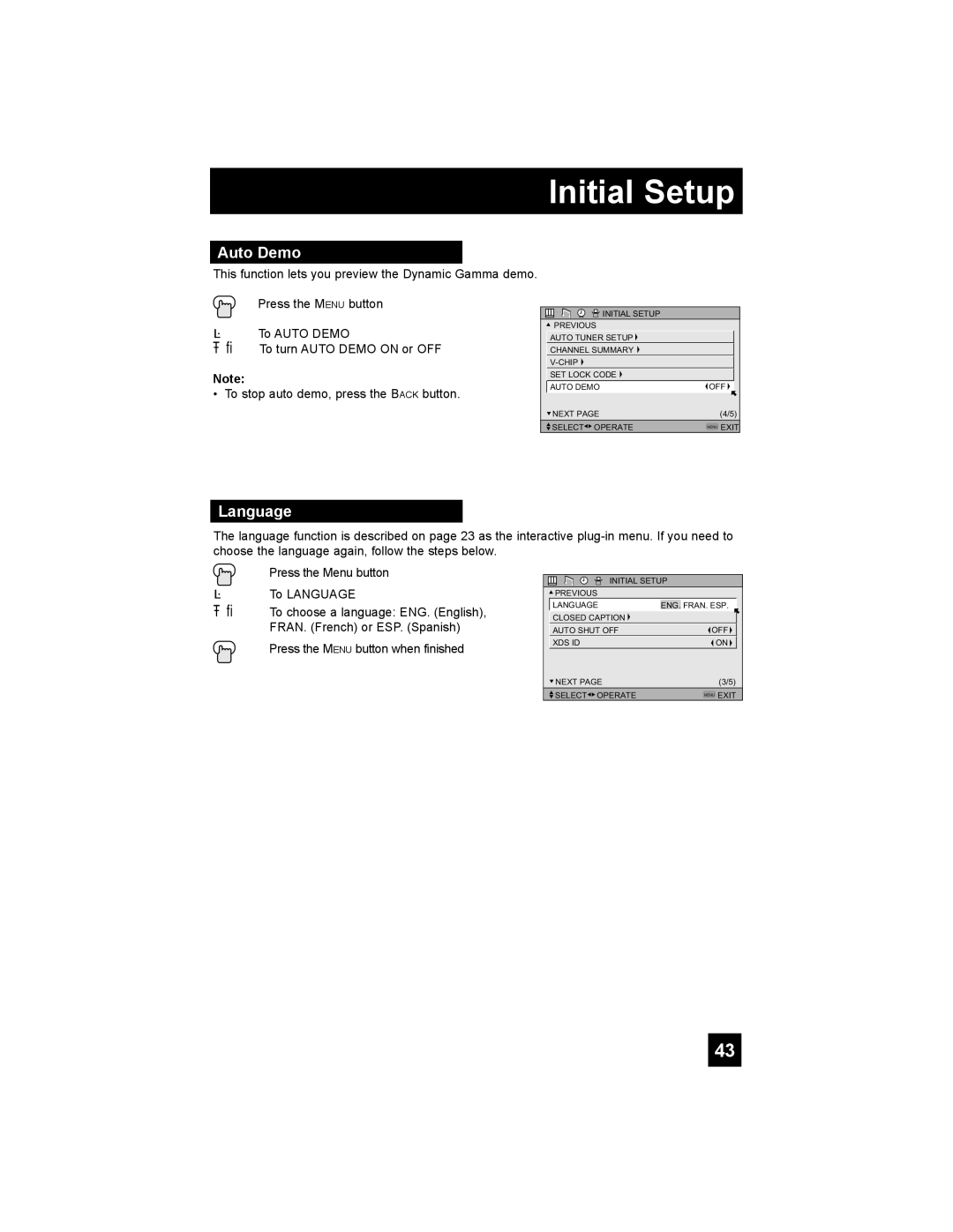 JVC HD-52G456 manual Auto Demo, Language 