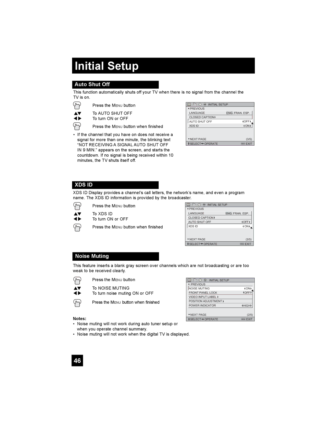 JVC HD-52G456 manual Auto Shut Off, Noise Muting 