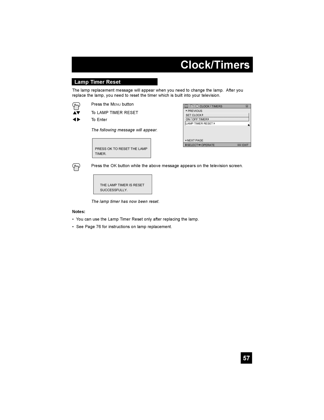 JVC HD-52G456 manual Lamp Timer Reset, Following message will appear 