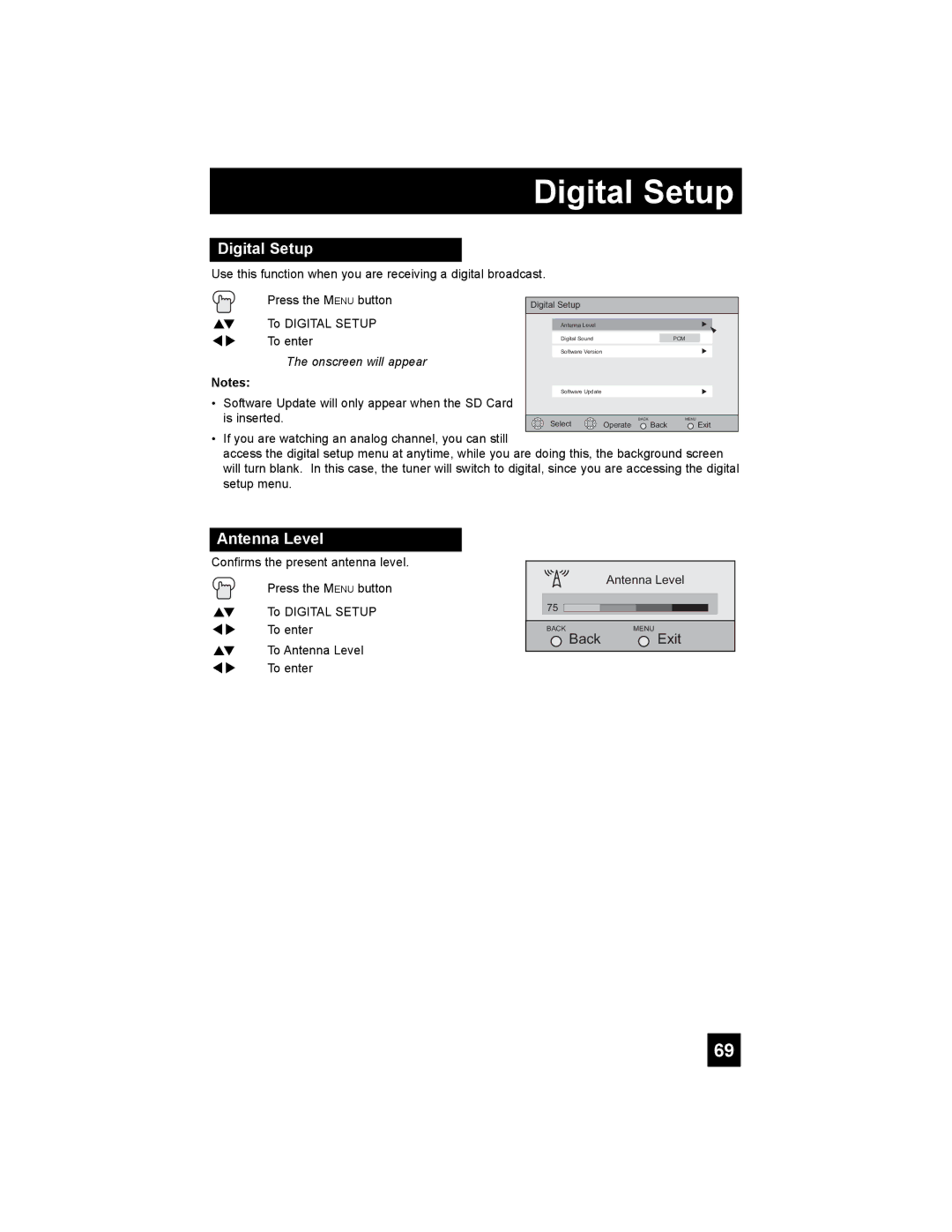 JVC HD-52G456 manual Digital Setup, Antenna Level 