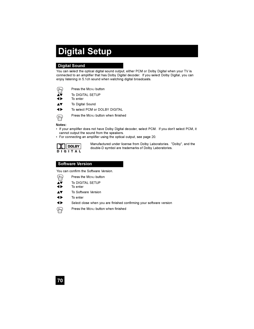 JVC HD-52G456 manual Digital Sound, Software Version 