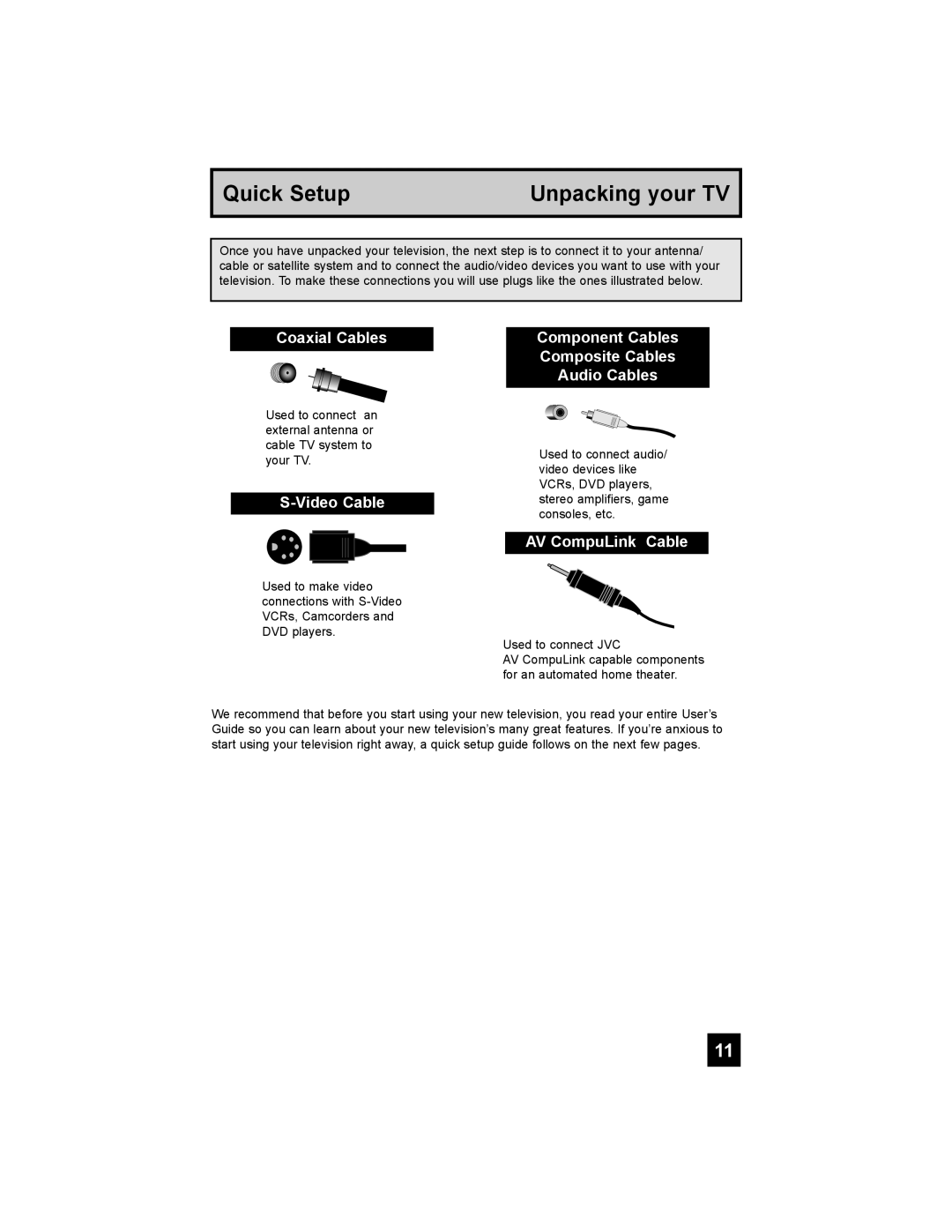 JVC HD-52G886, HD-52G786 Coaxial Cables, Video Cable, Component Cables Composite Cables Audio Cables, AV CompuLink Cable 