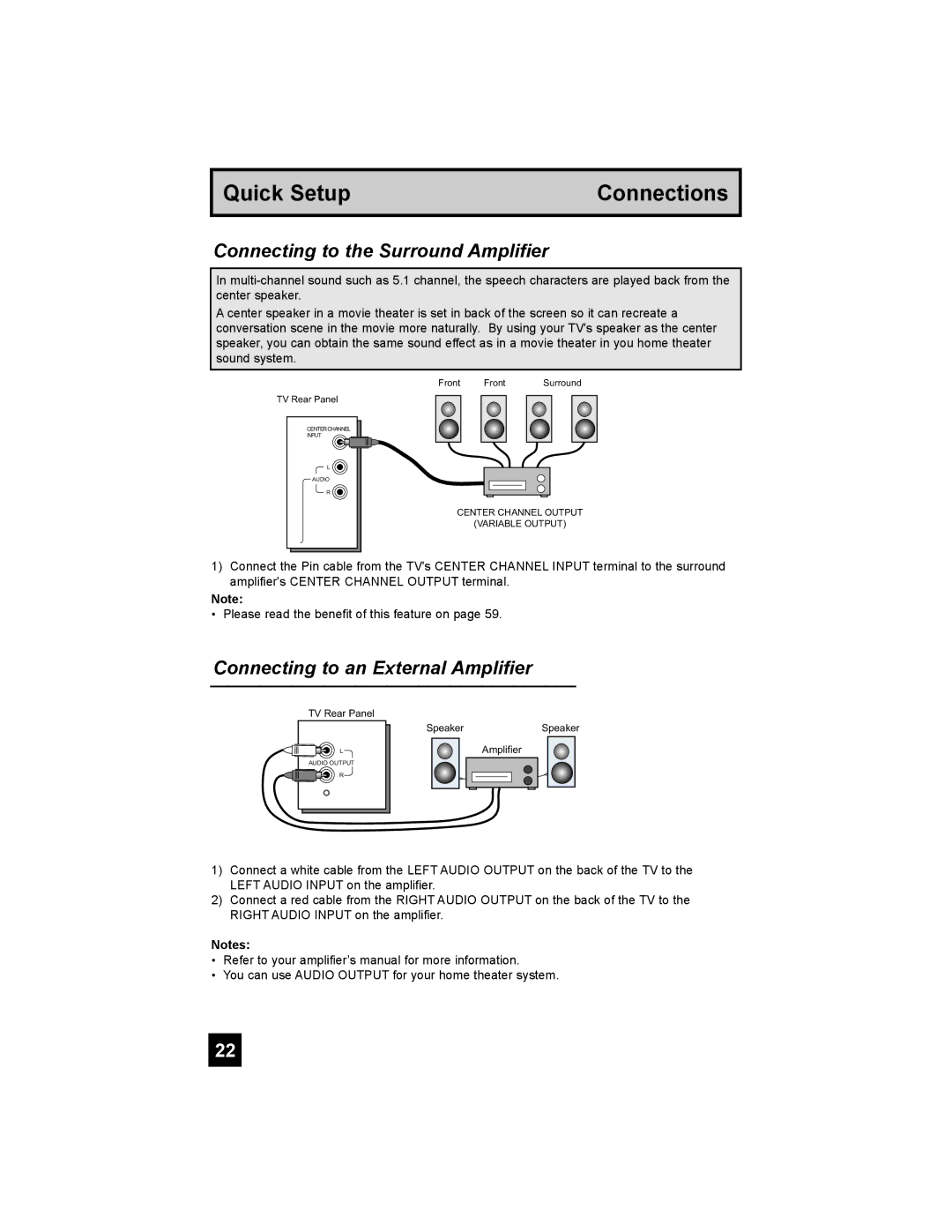 JVC HD-52G786, HD-52G886 manual Connecting to the Surround Amplifier, Connecting to an External Amplifier 