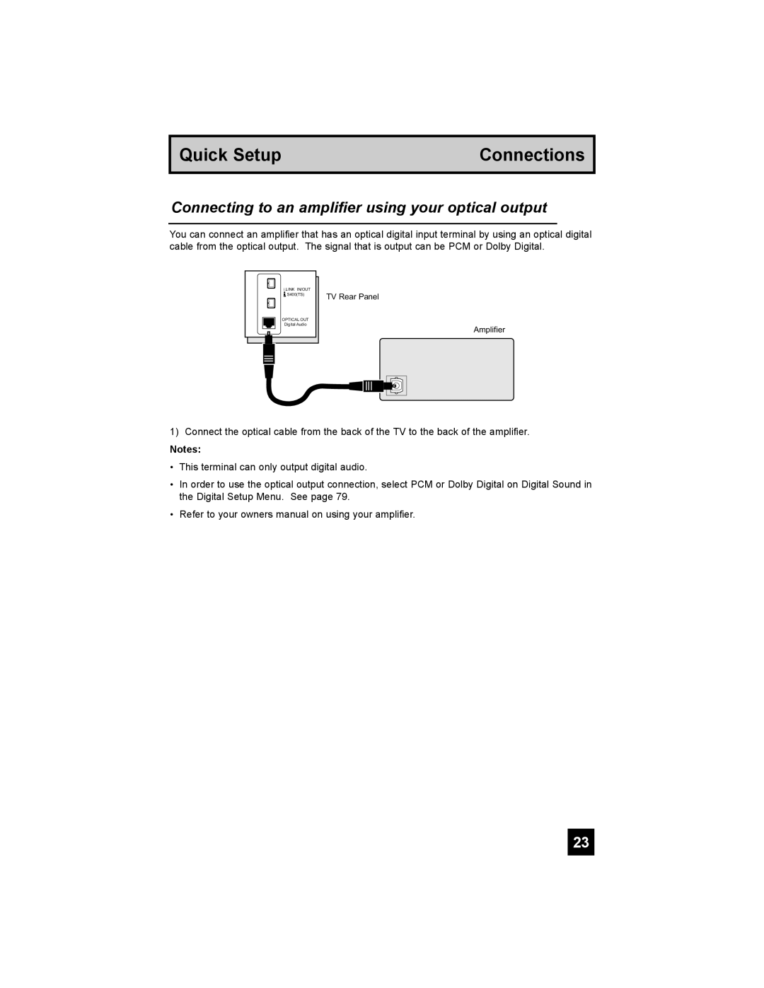 JVC HD-52G886, HD-52G786 manual Connecting to an amplifier using your optical output 