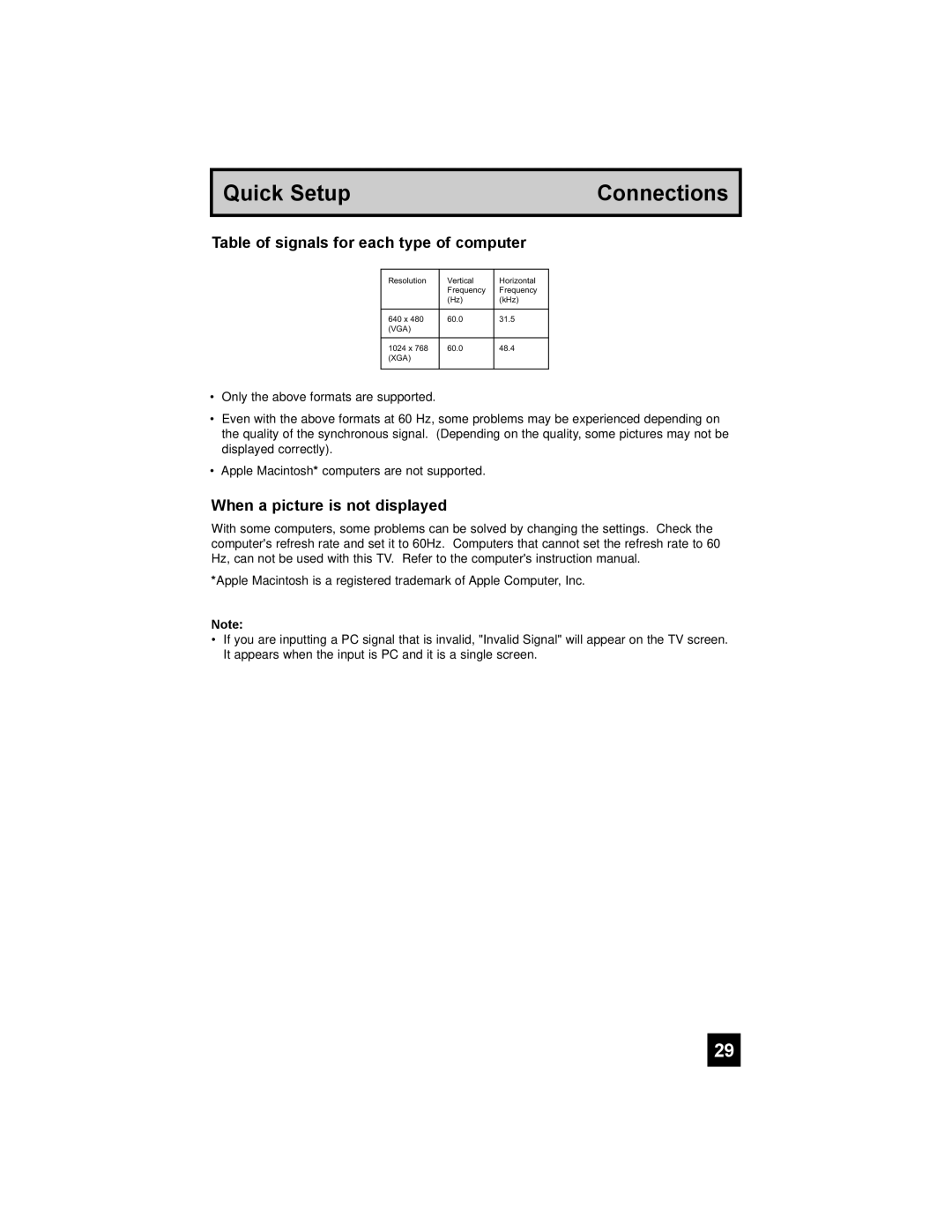 JVC HD-52G886, HD-52G786 manual Table of signals for each type of computer, When a picture is not displayed 