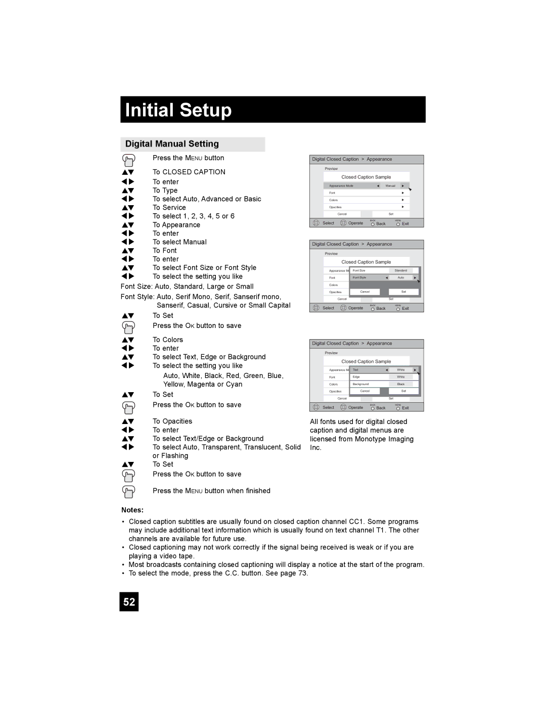 JVC HD-52G786, HD-52G886 manual Digital Manual Setting 