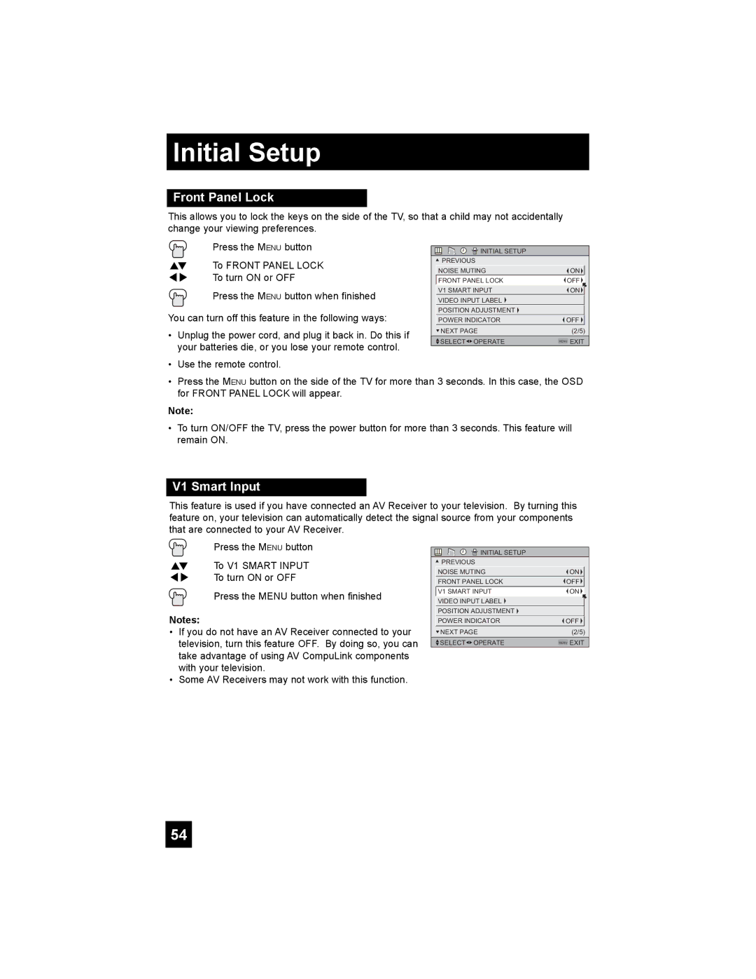 JVC HD-52G786, HD-52G886 manual Front Panel Lock, V1 Smart Input 