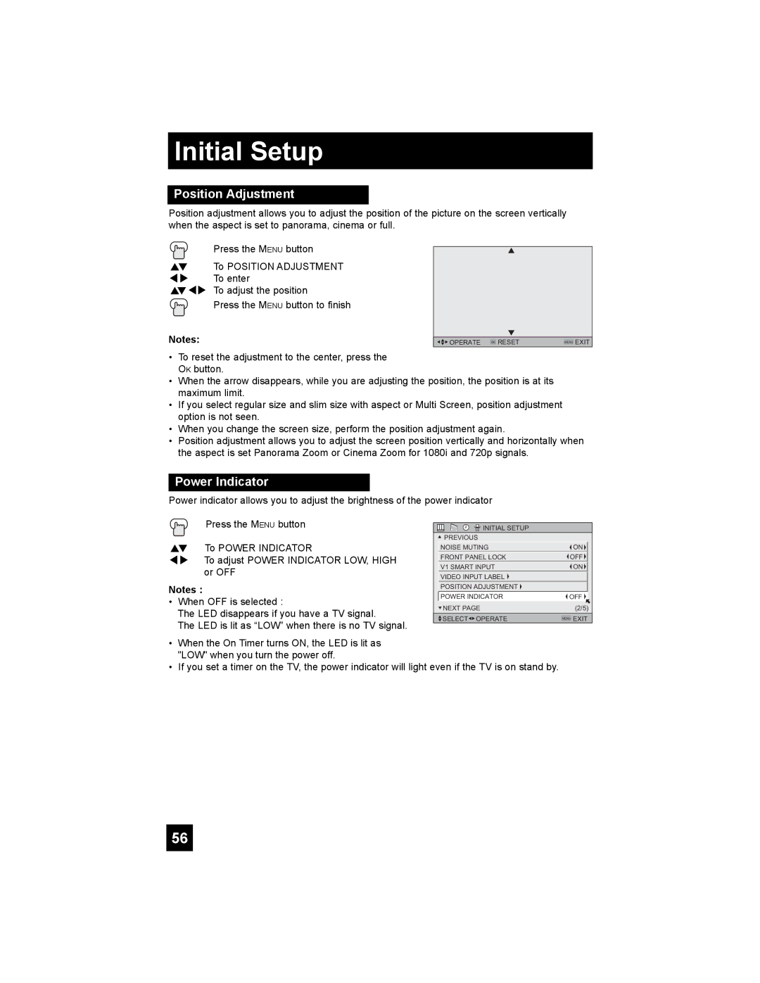 JVC HD-52G786, HD-52G886 manual Position Adjustment, Power Indicator 