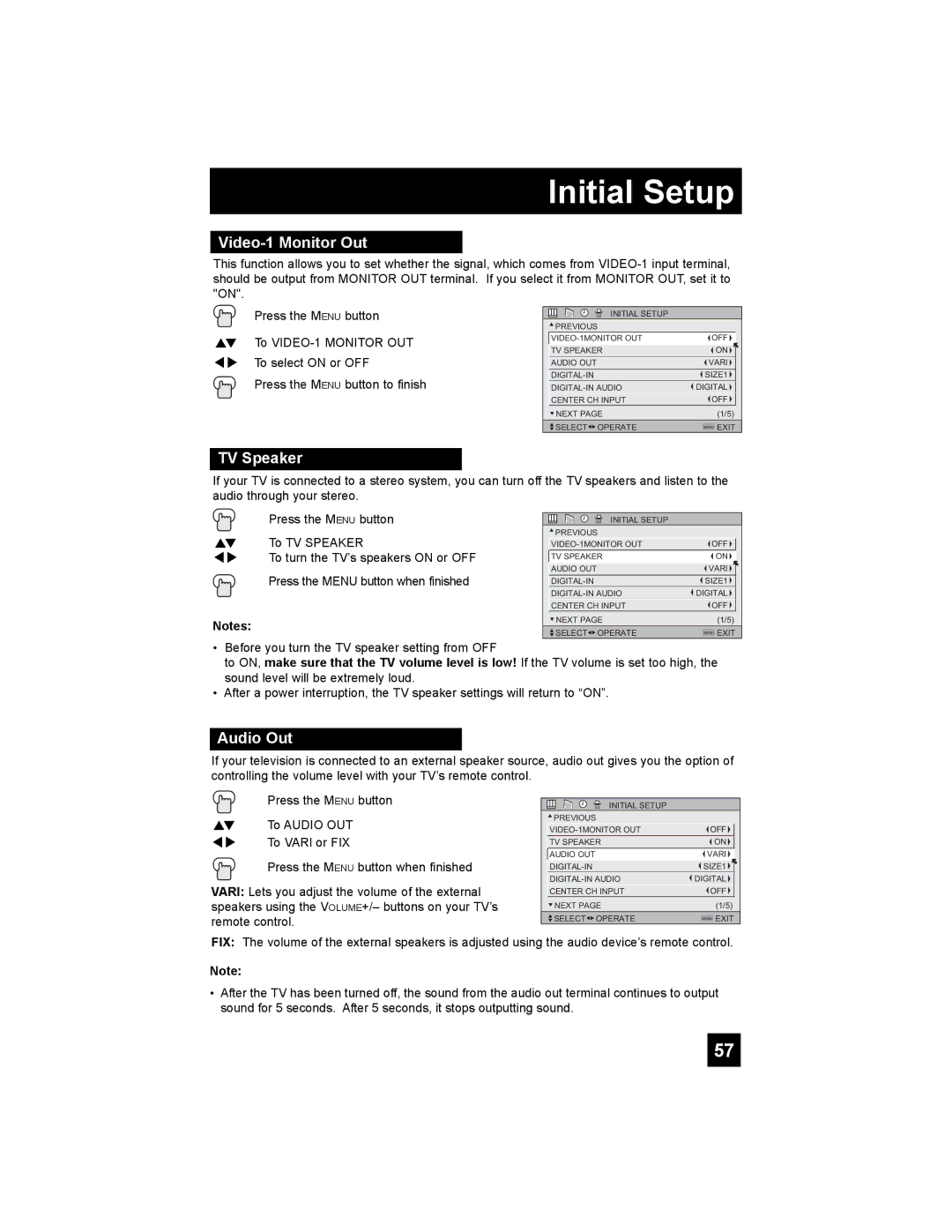 JVC HD-52G886, HD-52G786 manual Video-1 Monitor Out, TV Speaker, Audio Out 