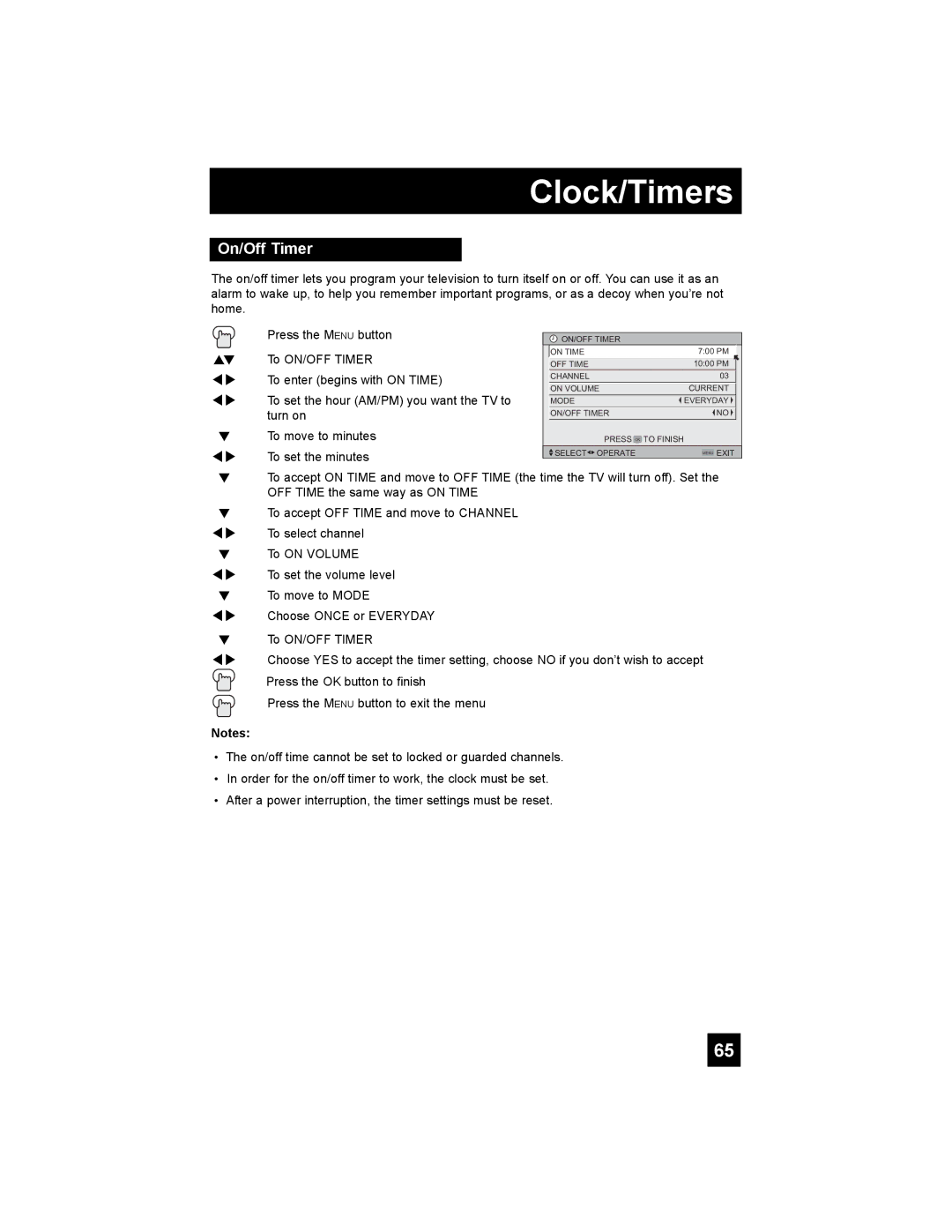 JVC HD-52G886, HD-52G786 manual On/Off Timer 