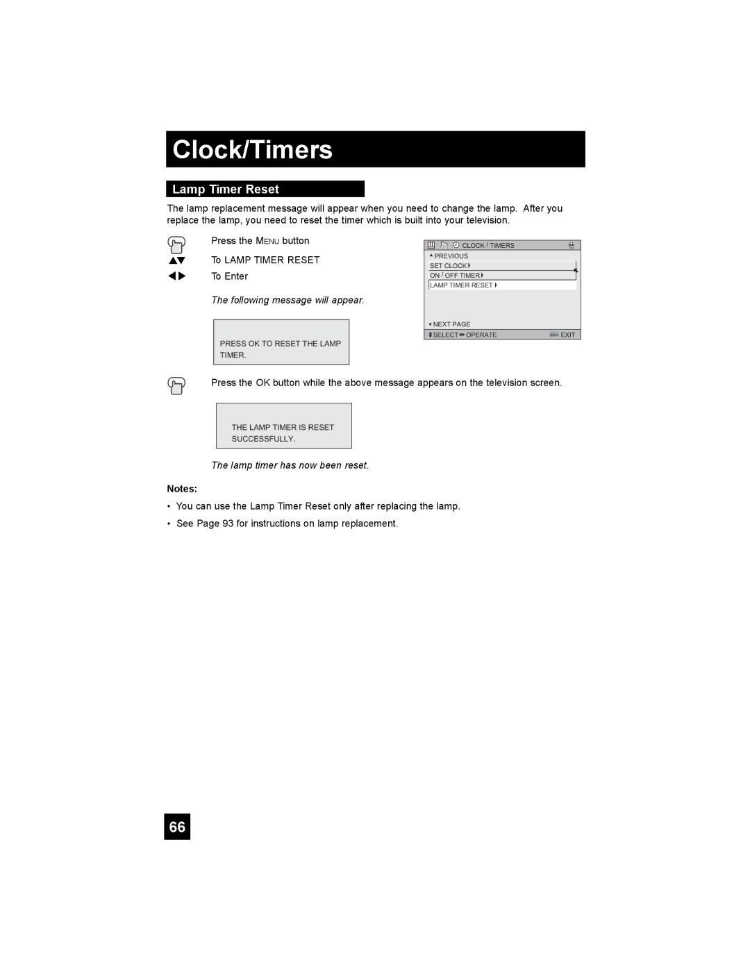 JVC HD-52G786, HD-52G886 manual Lamp Timer Reset, Following message will appear 