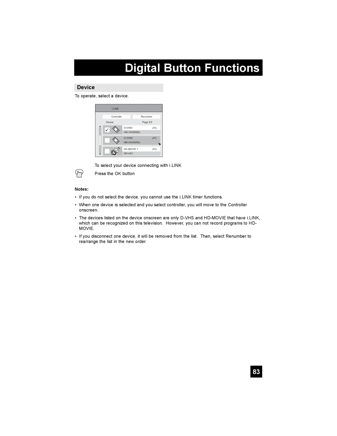 JVC HD-52G886, HD-52G786 manual Device, To operate, select a device 