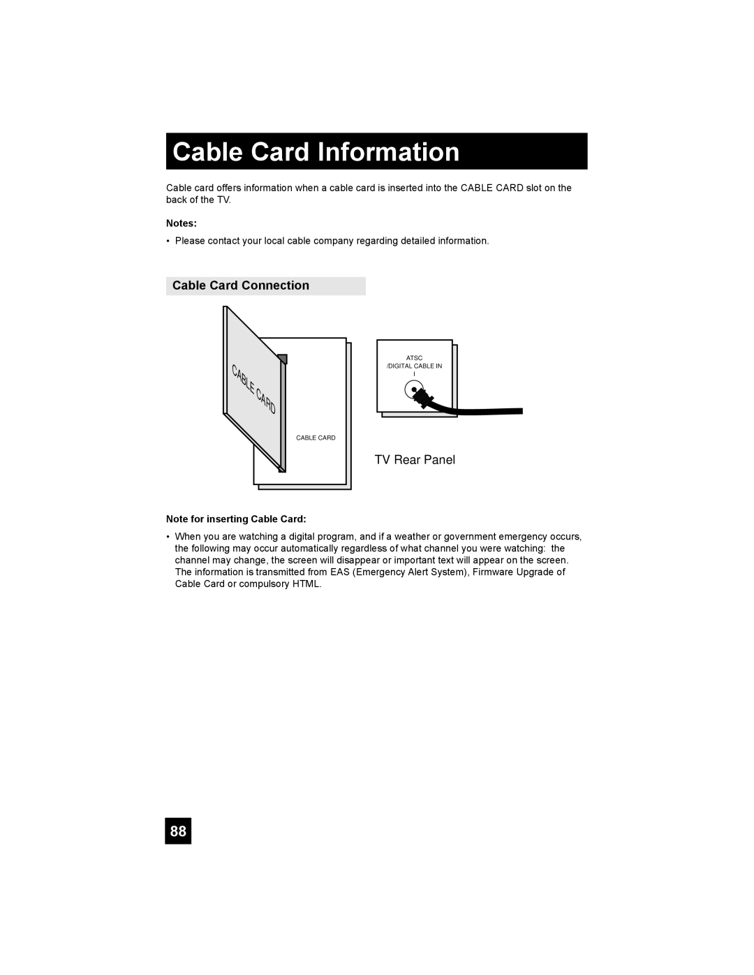 JVC HD-52G786, HD-52G886 manual Cable Card Information, Cable Card Connection 