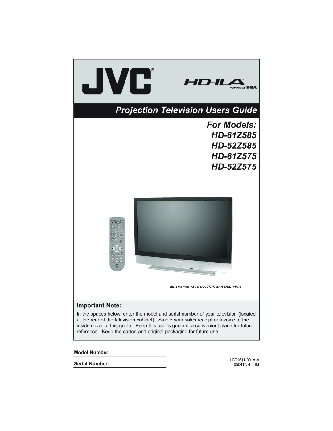 JVC HD-52Z585, HD-52Z575, HD-61Z585, HD-61Z575 manual Projection Television Users Guide 