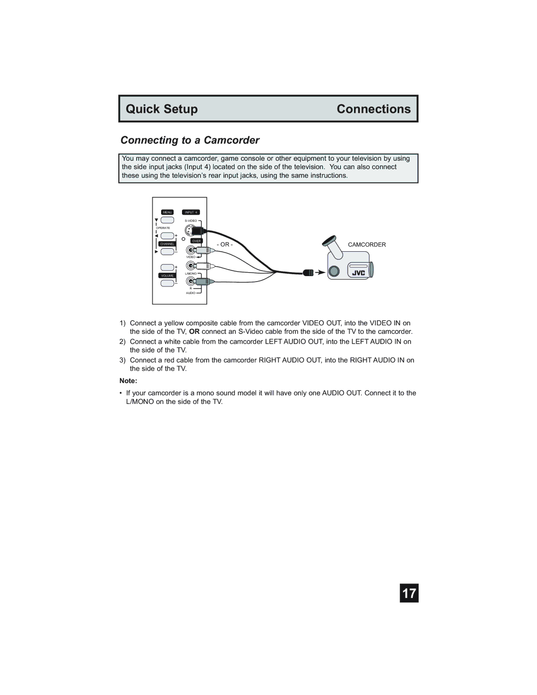 JVC HD-52Z585, HD-52Z575, HD-61Z585, HD-61Z575 manual Connecting to a Camcorder 