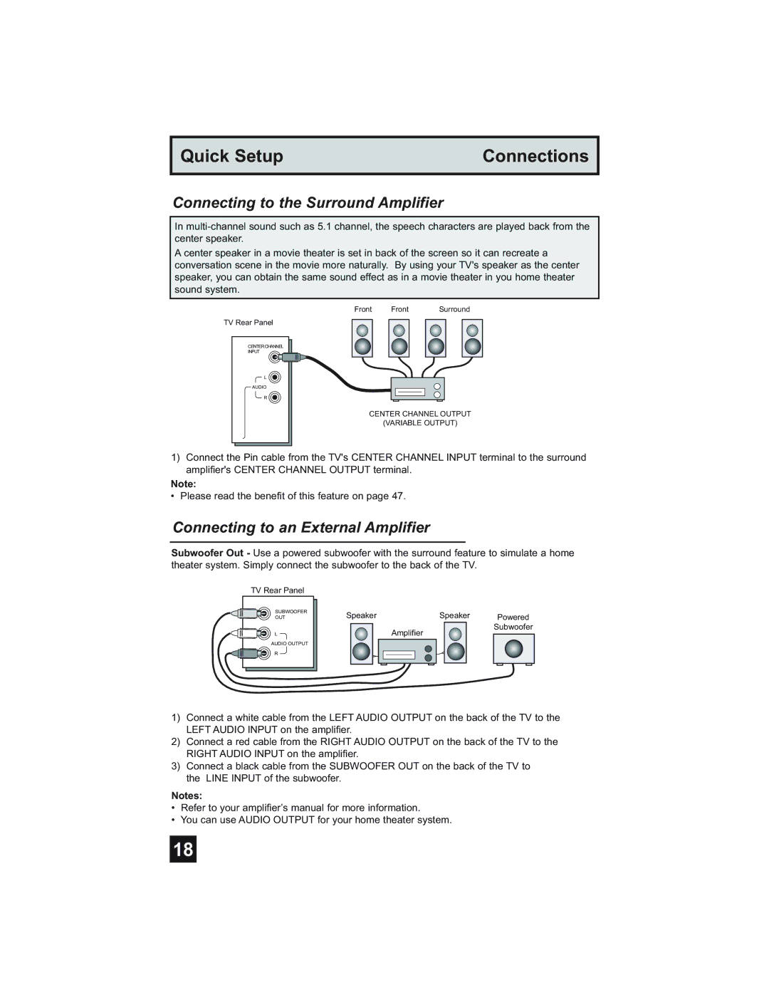 JVC HD-61Z585, HD-52Z575, HD-52Z585, HD-61Z575 Connecting to the Surround Amplifier, Connecting to an External Amplifier 