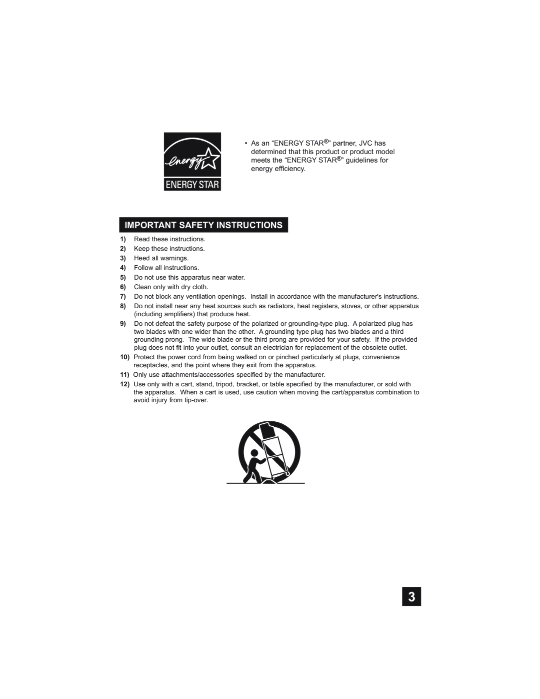 JVC HD-61Z575, HD-52Z575, HD-52Z585, HD-61Z585 manual Important Safety Instructions 