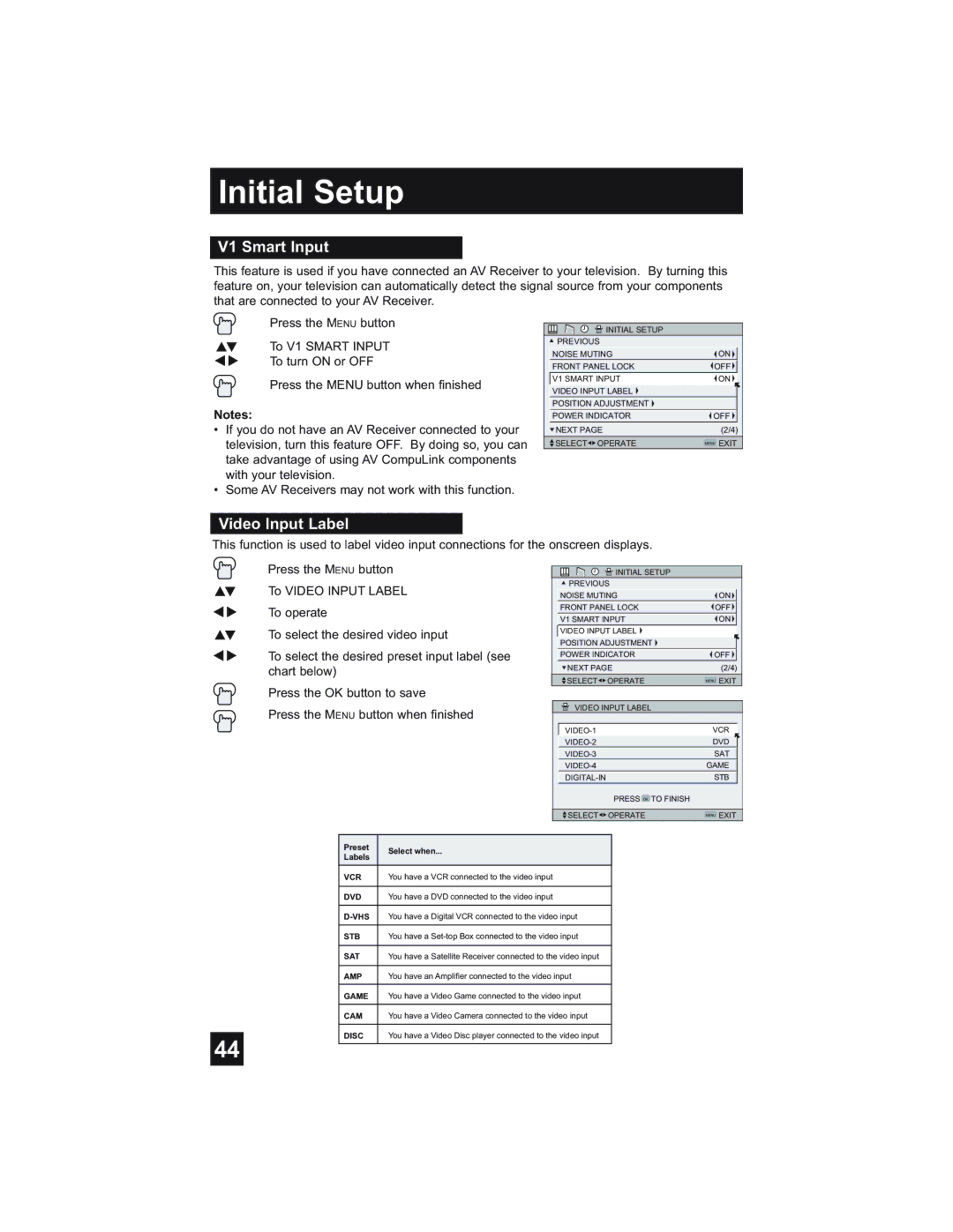 JVC HD-52Z575, HD-52Z585, HD-61Z585, HD-61Z575 manual V1 Smart Input, Video Input Label 