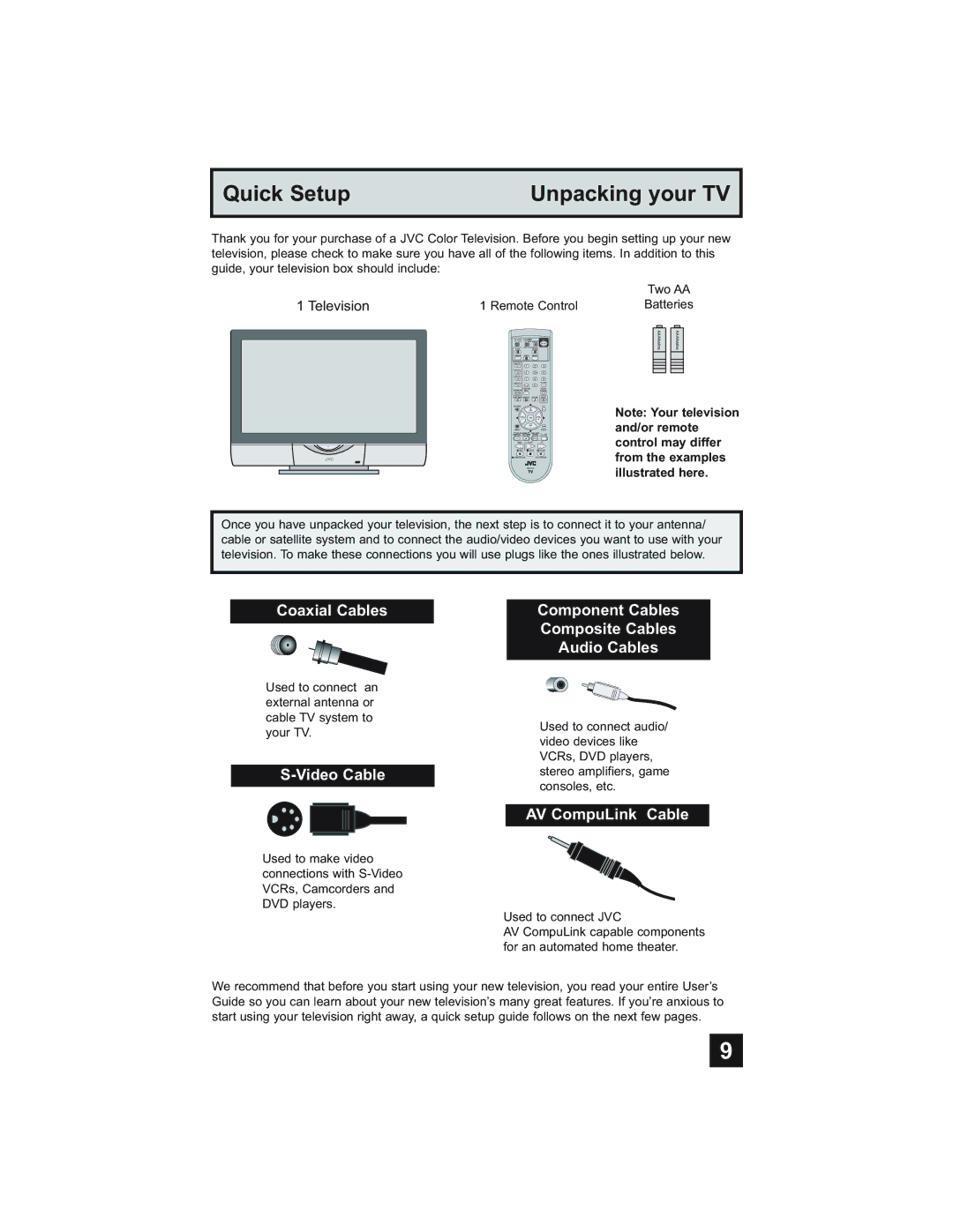 JVC HD-52Z585, HD-52Z575 Coaxial Cables, Video Cable, Component Cables Composite Cables Audio Cables, AV CompuLink Cable 