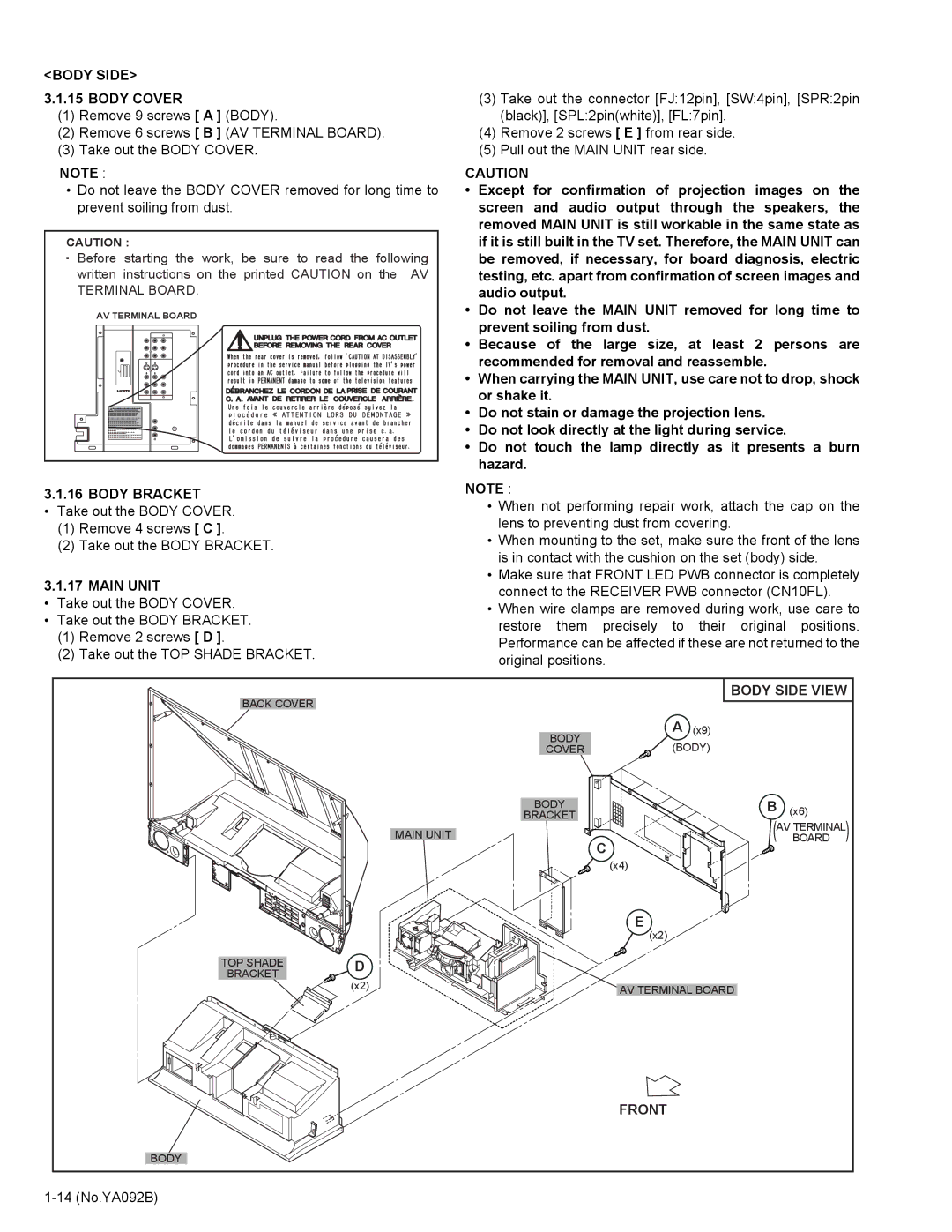 JVC HD-52Z575 service manual Body Side 3.1.15 Body Cover, Body Bracket, Main Unit, Body Side View 