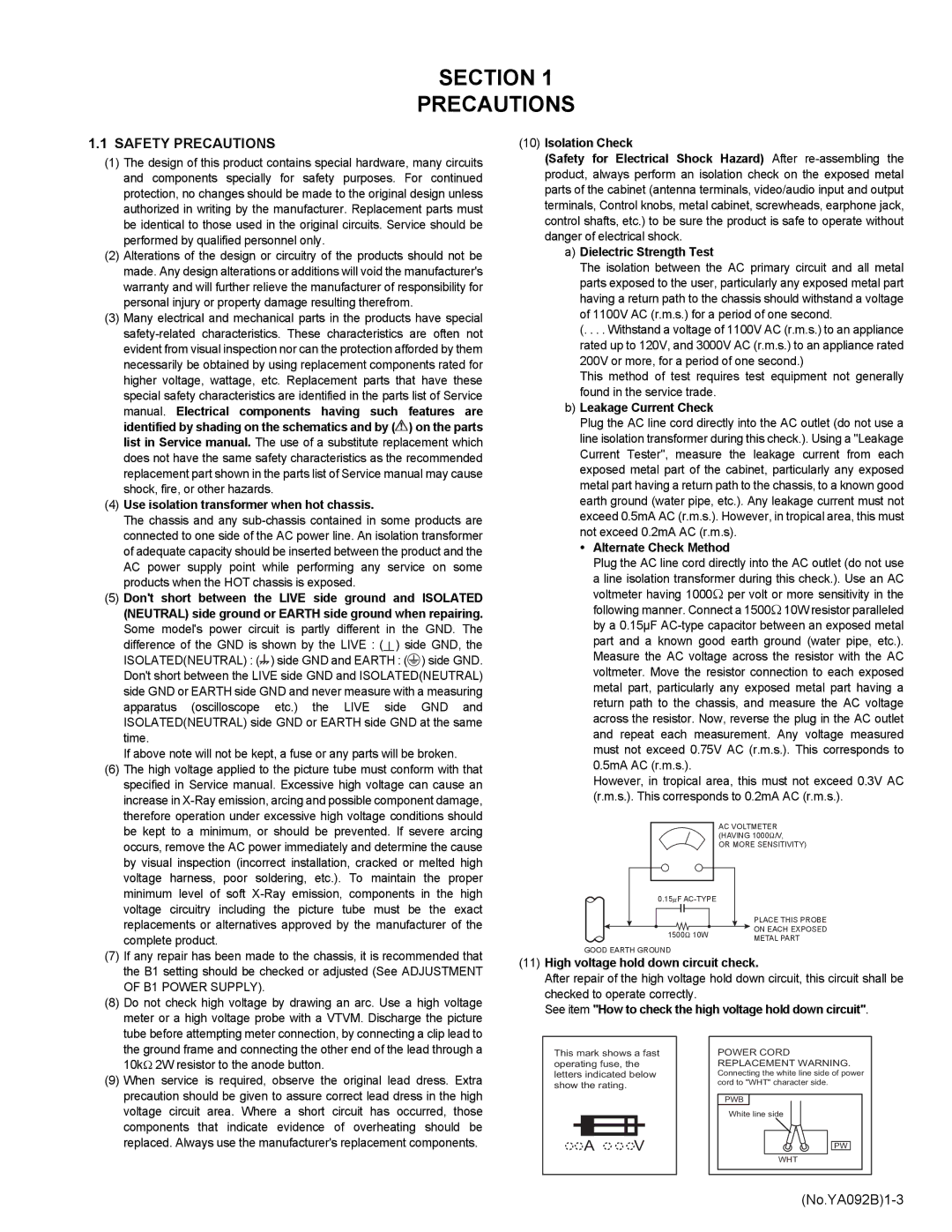 JVC HD-52Z575 service manual Section Precautions, Safety Precautions 