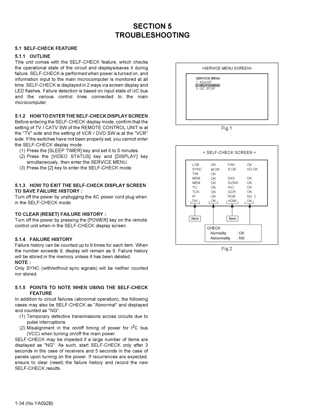 JVC HD-52Z575 service manual Section Troubleshooting, SELF-CHECK Feature 5.1.1 Outline, To Clear Reset Failure History 