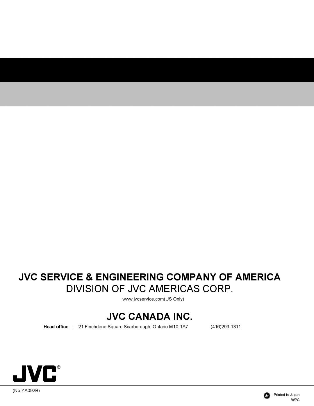 JVC HD-52Z575 service manual JVC Service & Engineering Company of America 