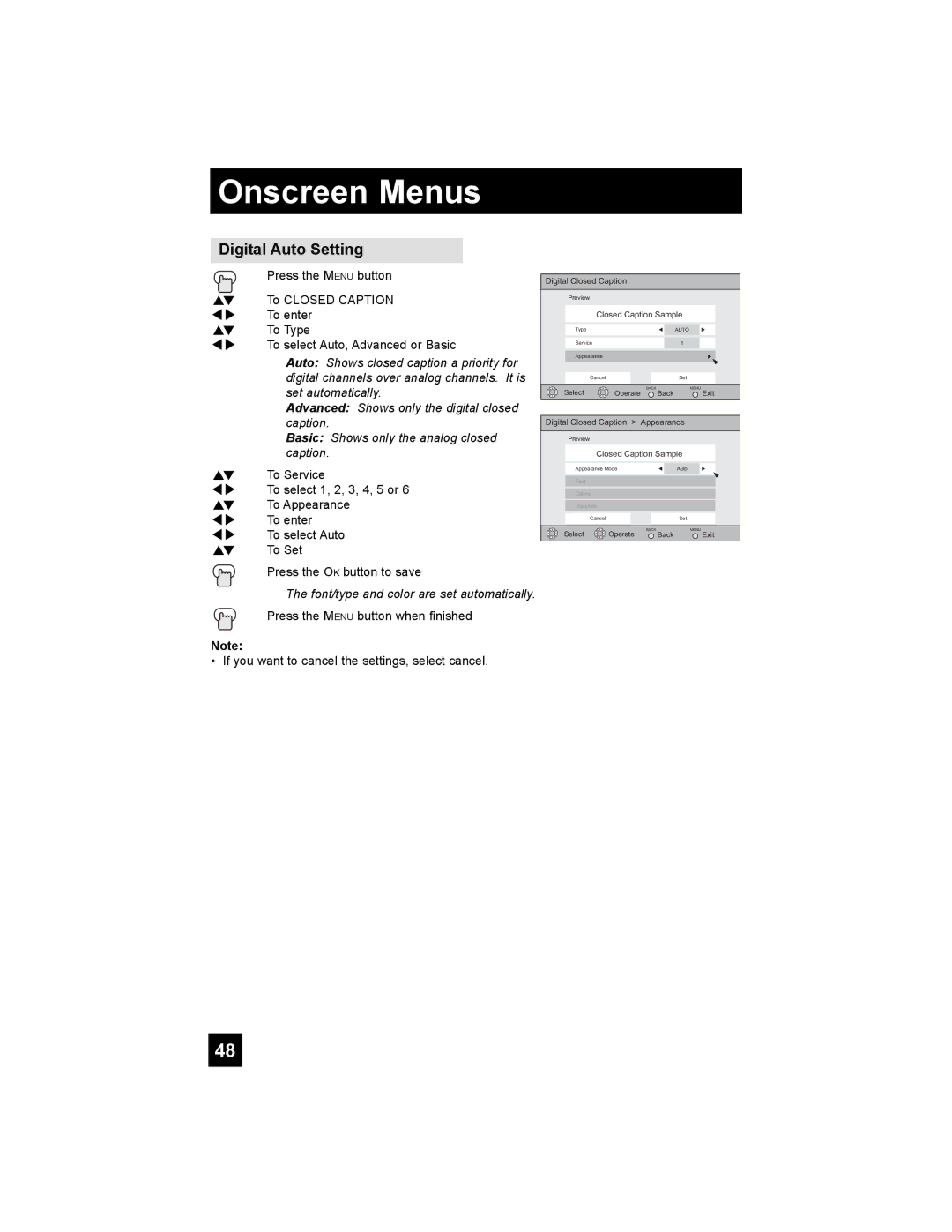 JVC HD-56FC97, HD-61FC97, HD-56FH97 manual Digital Auto Setting, If you want to cancel the settings, select cancel 