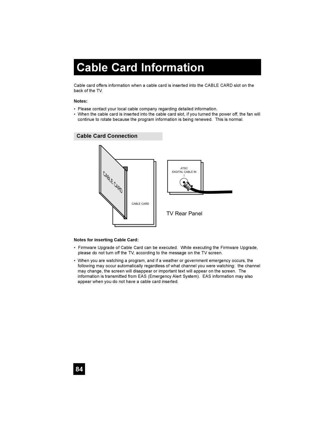 JVC HD-56FC97, HD-61FC97, HD-56FH97 manual Cable Card Information, Cable Card Connection 