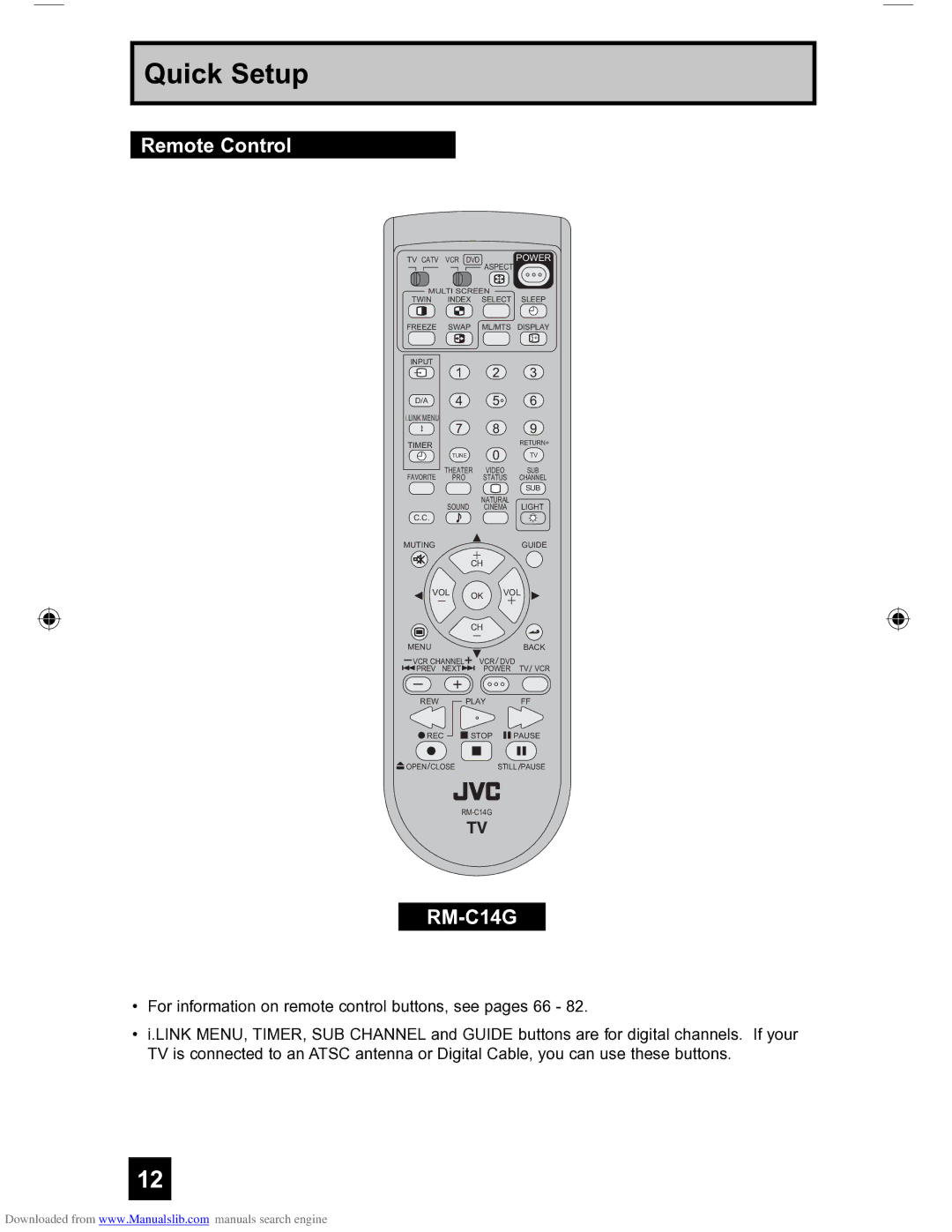 JVC HD-56FH97 manual Remote Control, Power 