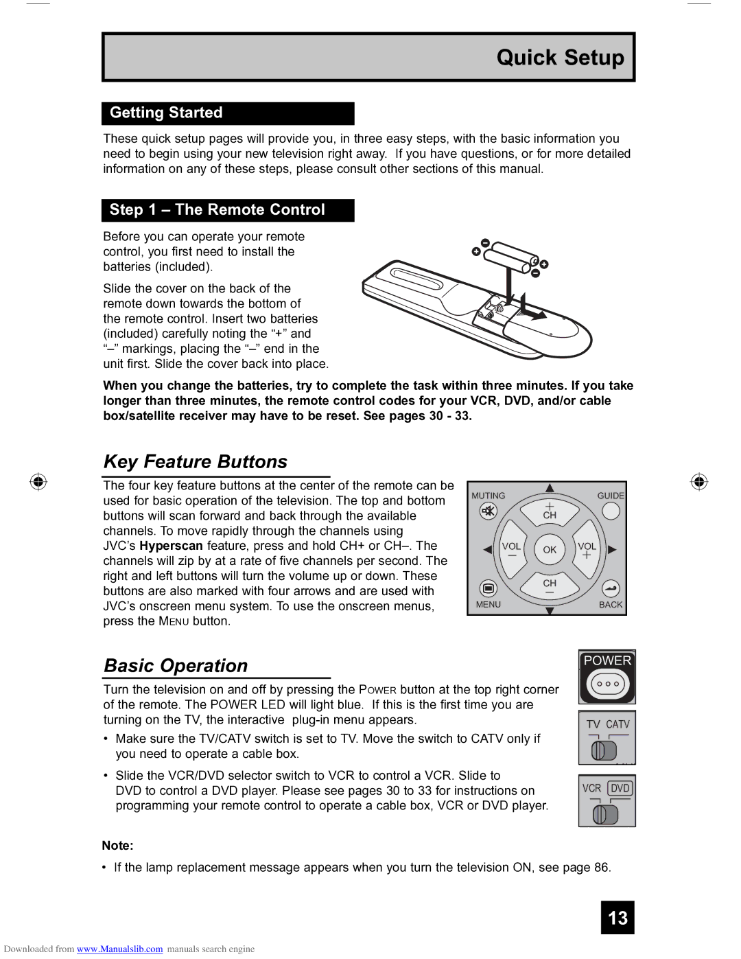 JVC HD-56FH97 manual Key Feature Buttons, Basic Operation, Getting Started 