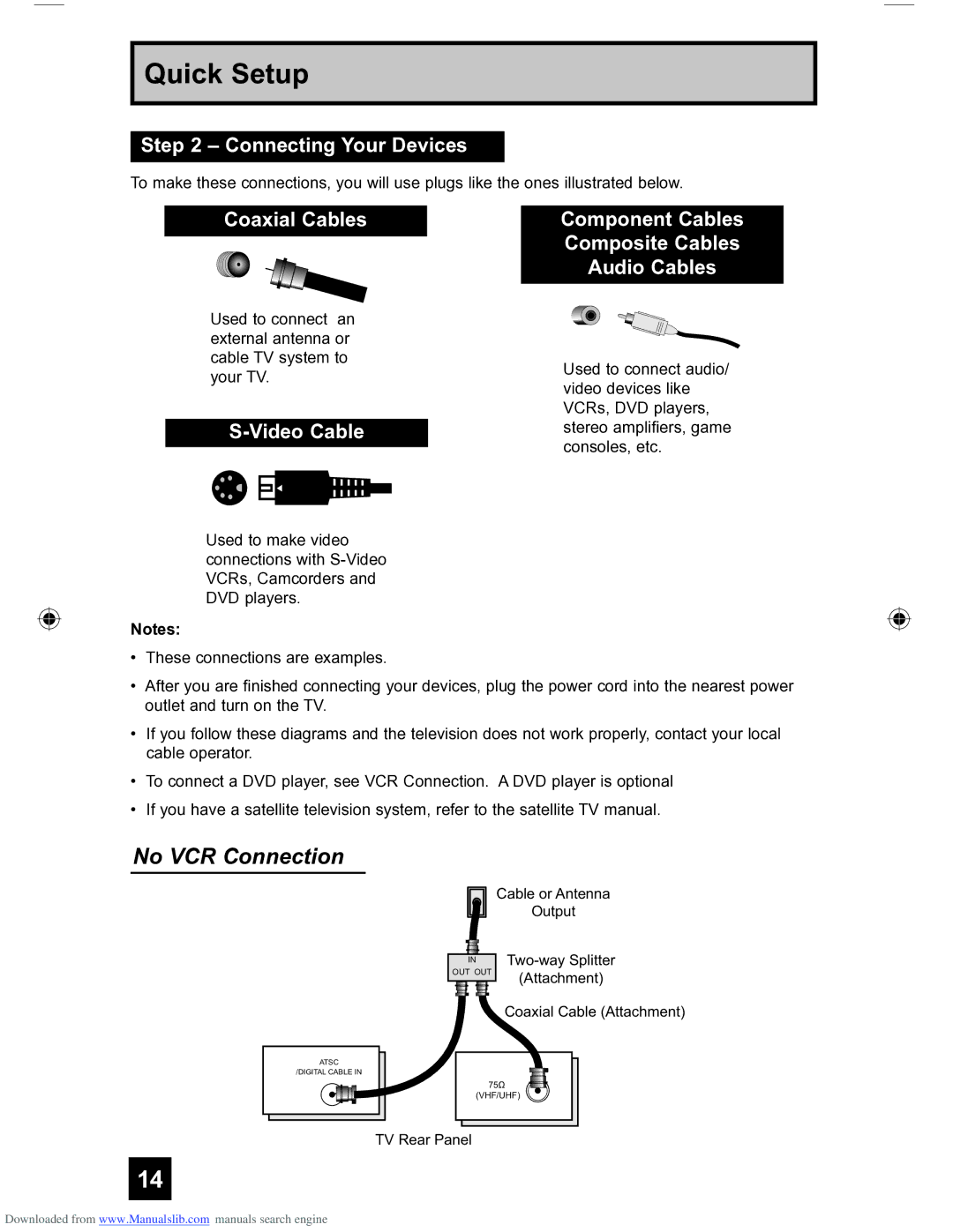 JVC HD-56FH97 manual Connecting Your Devices, Coaxial Cables, Video Cable, Component Cables Composite Cables Audio Cables 