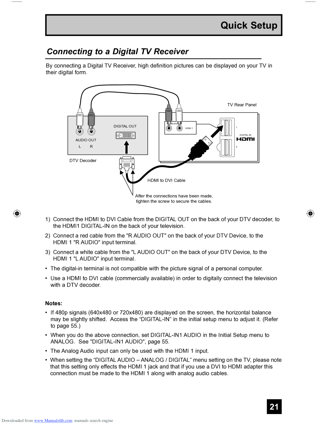 JVC HD-56FH97 manual Connecting to a Digital TV Receiver 