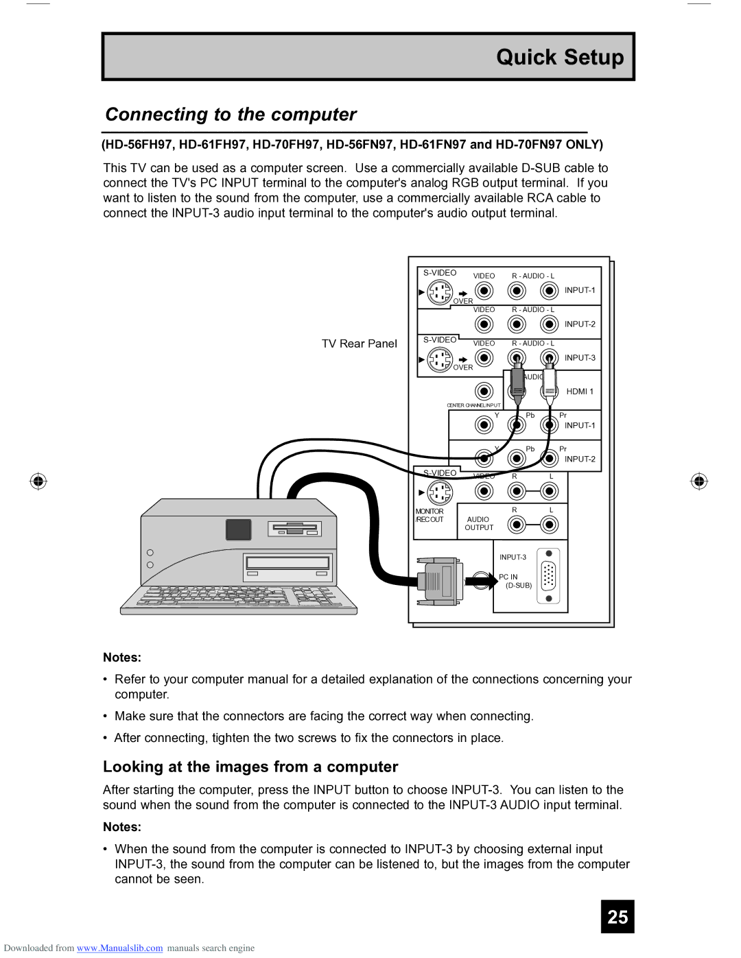 JVC HD-56FH97 manual Connecting to the computer, Looking at the images from a computer 