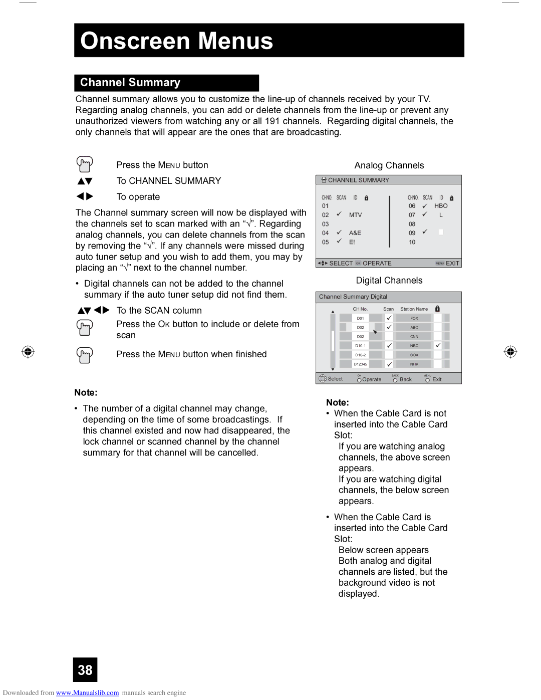 JVC HD-56FH97 manual Channel Summary, Analog Channels 