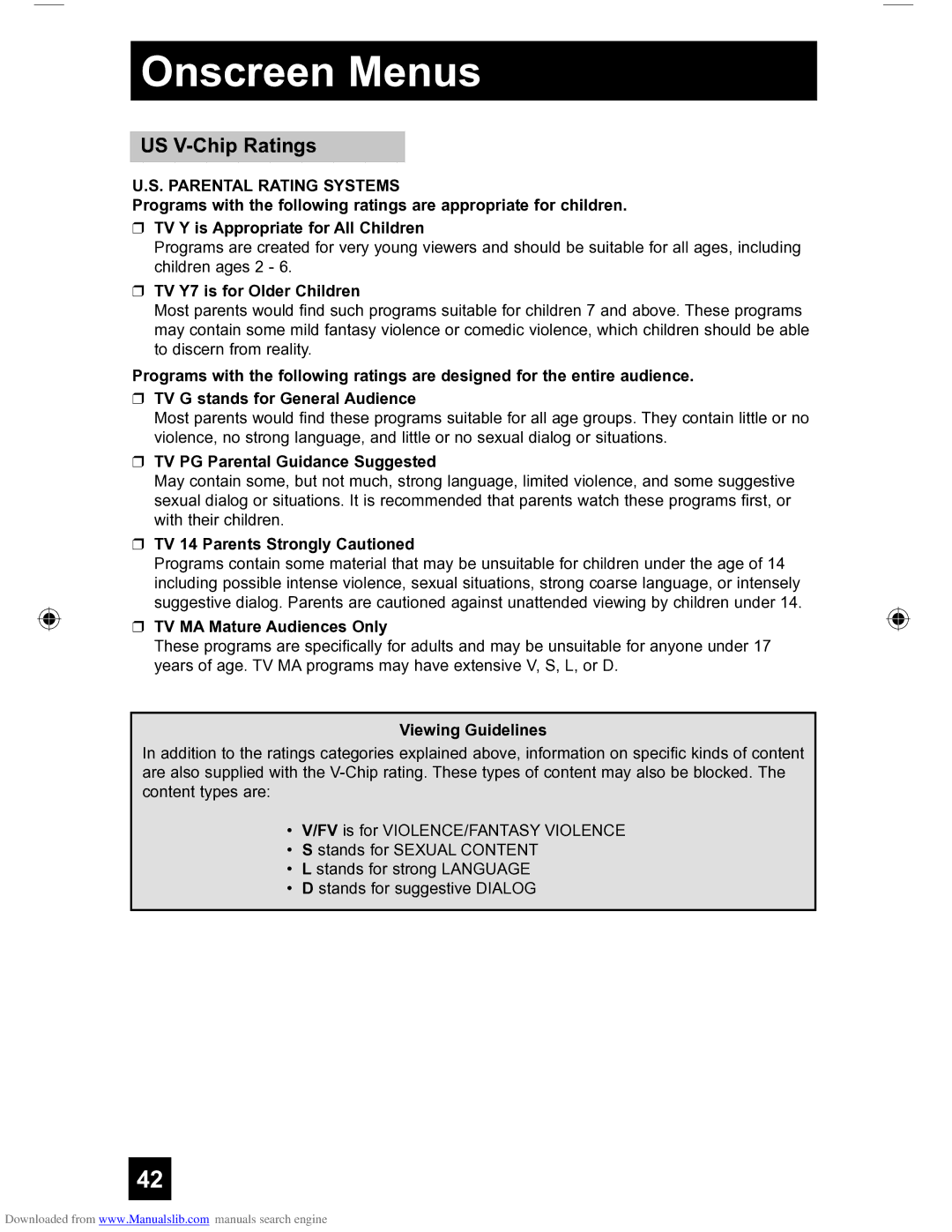 JVC HD-56FH97 manual US V-Chip Ratings 