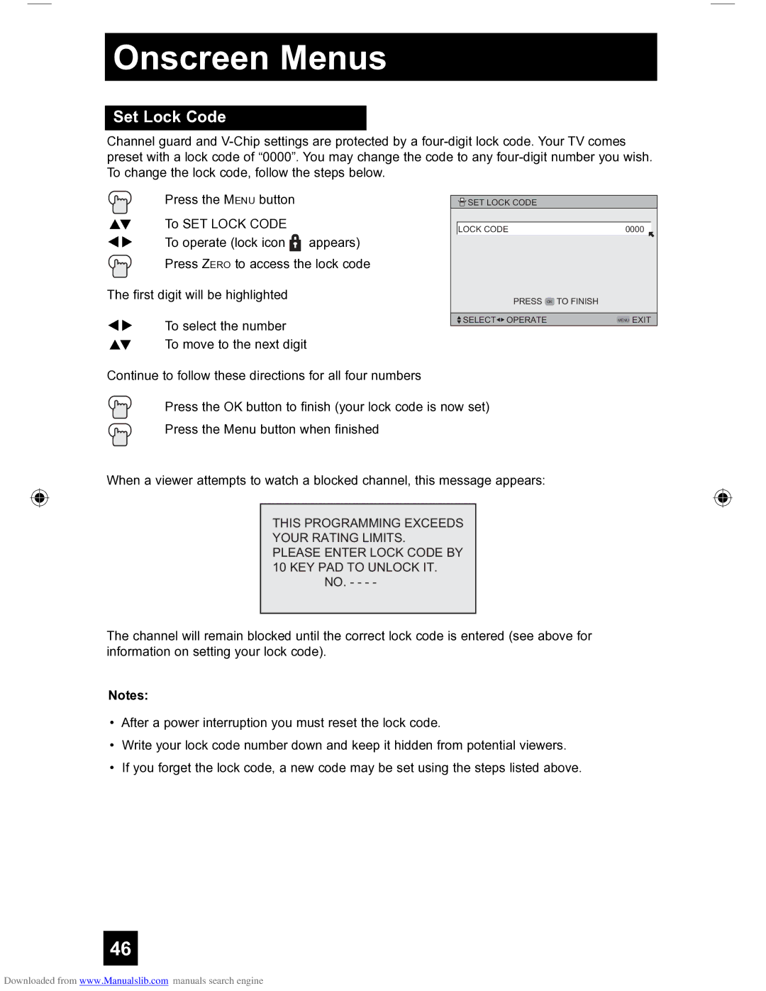 JVC HD-56FH97 manual Set Lock Code 