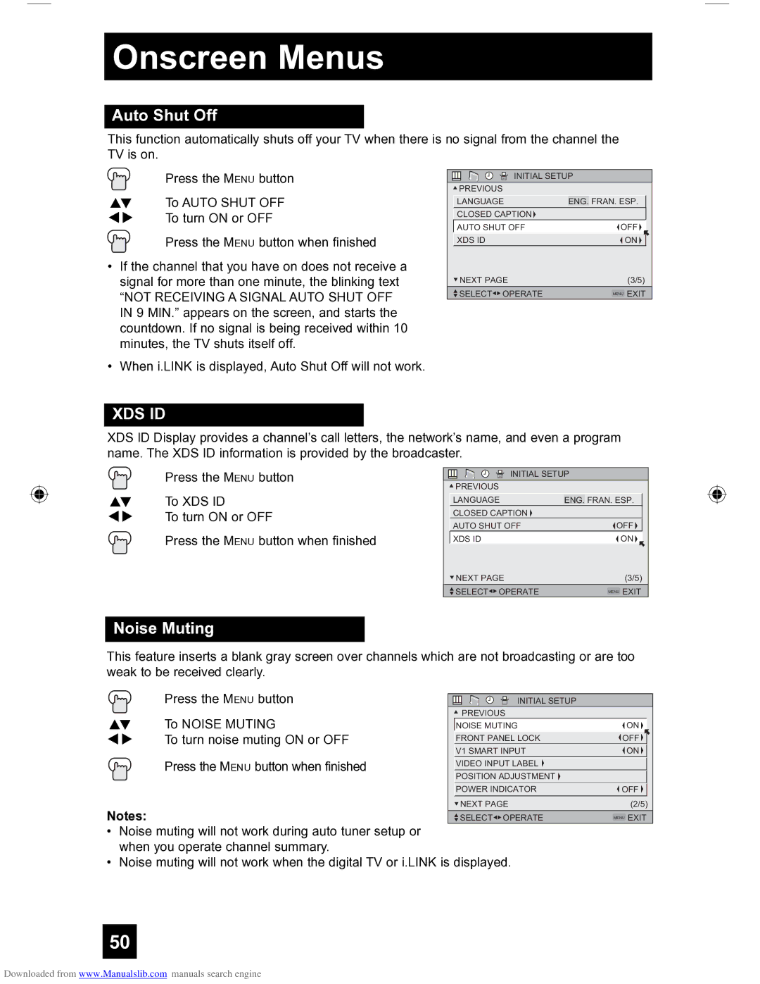 JVC HD-56FH97 manual Auto Shut Off, Noise Muting 