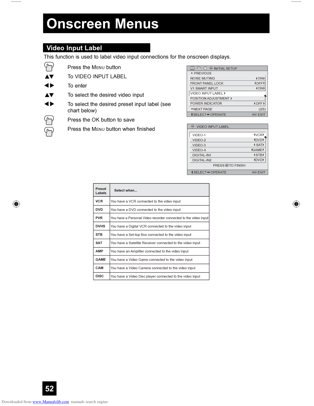 JVC HD-56FH97 manual Video Input Label 