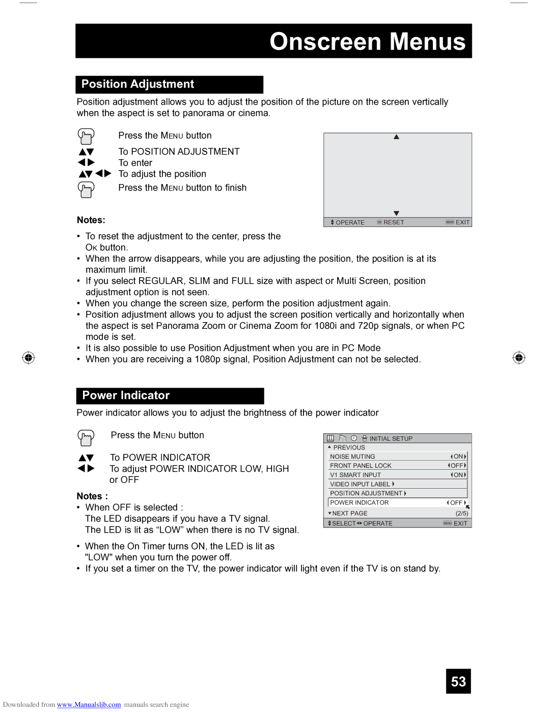 JVC HD-56FH97 manual Position Adjustment, Power Indicator 