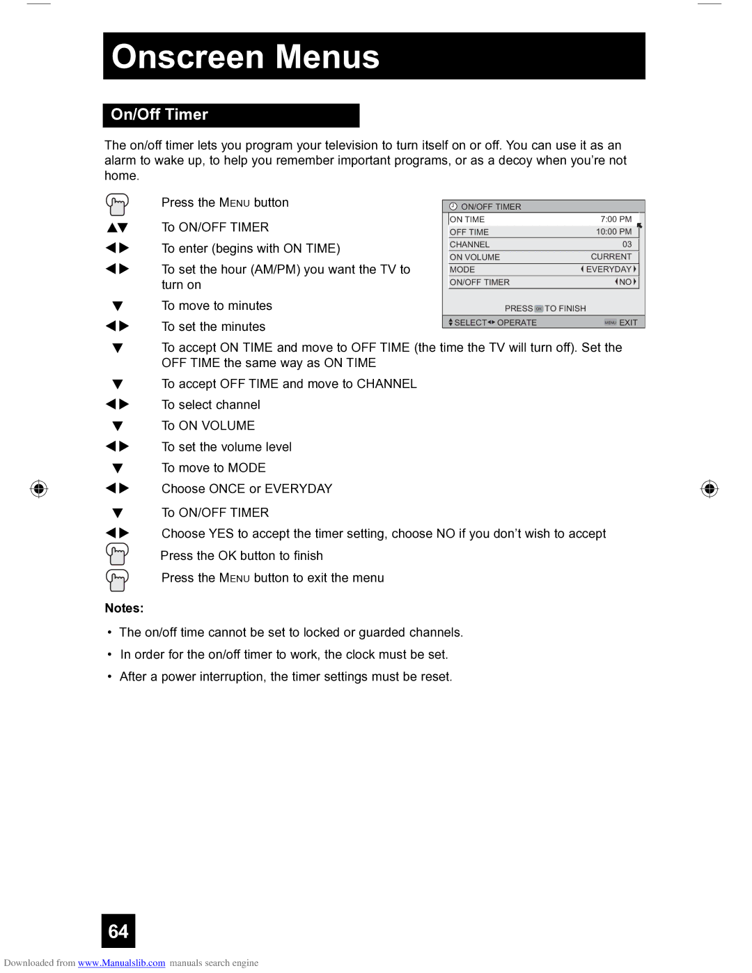 JVC HD-56FH97 manual On/Off Timer 