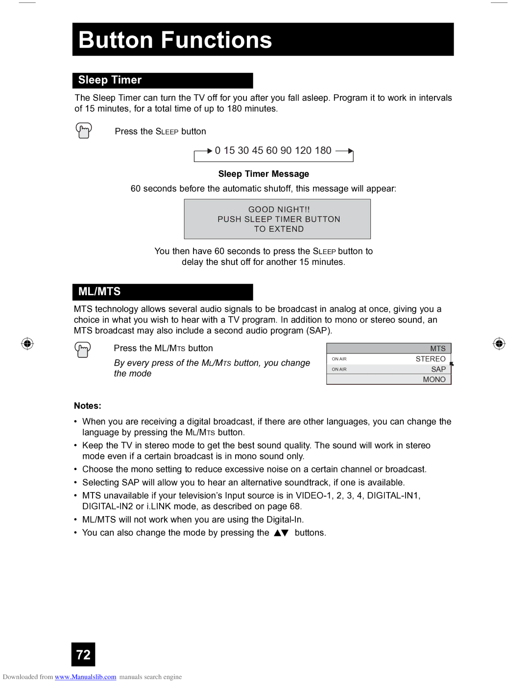 JVC HD-56FH97 manual Sleep Timer Message 